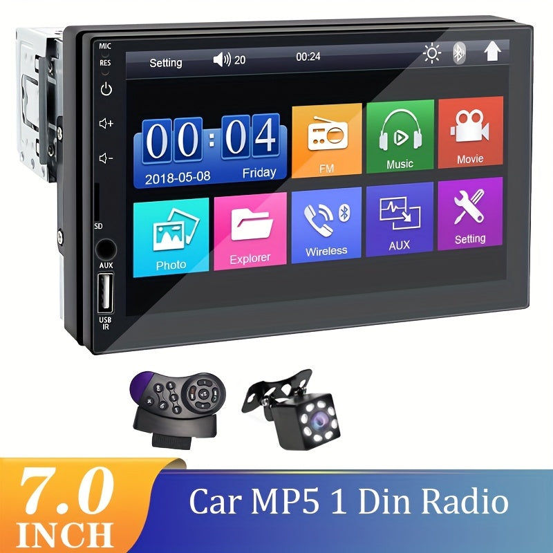 17.78 sm HD ekranli Yagona DIN Avtomobil MP5 Radio O'yinchisi, Radio Qutisi Yuqori Qism O'rnatish Dizayni, MirrorLink, AUX, USB Ulanishlari, SD Kart Qo'llab-quvvatlash, Ixtiyoriy Orqaga Qarash Kamerasi va Rulni Boshqarish