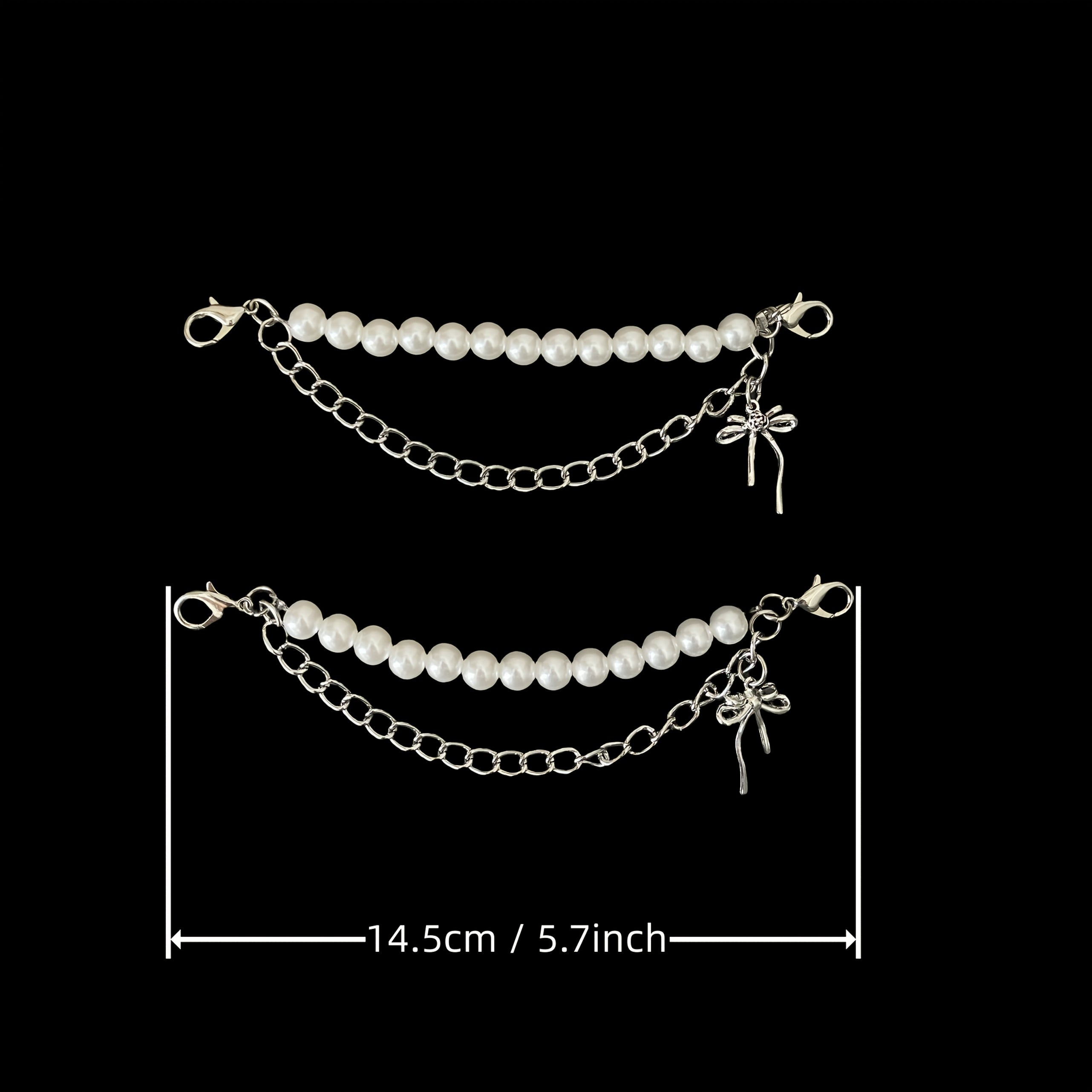 Women's Pearl Bow Shoe Accessories 2pcs Removable Metal Chain for Shoes and Bags