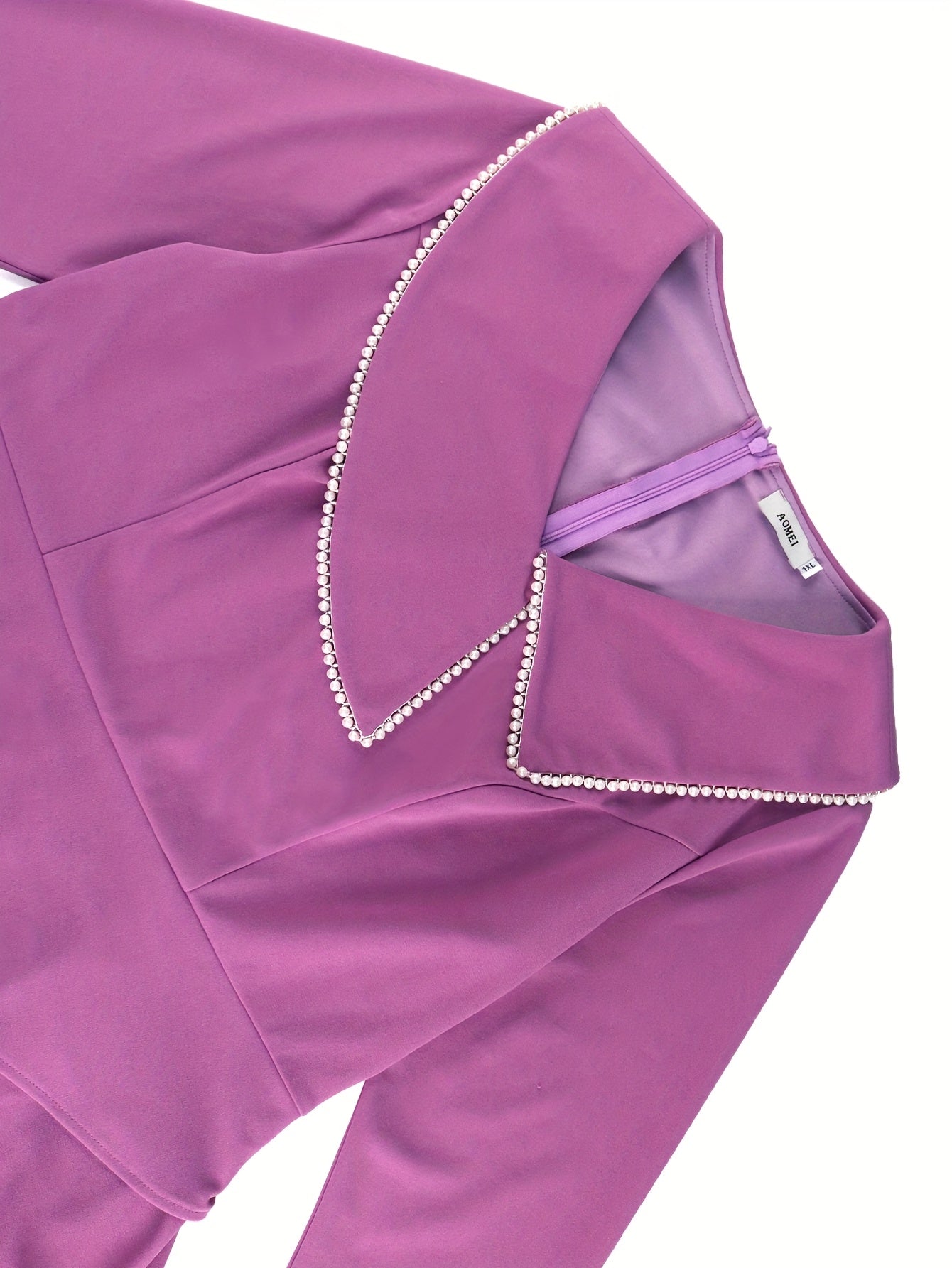 Women's Beaded Bodycon Dress Long Sleeve Midi Solid Color Knit Polyester