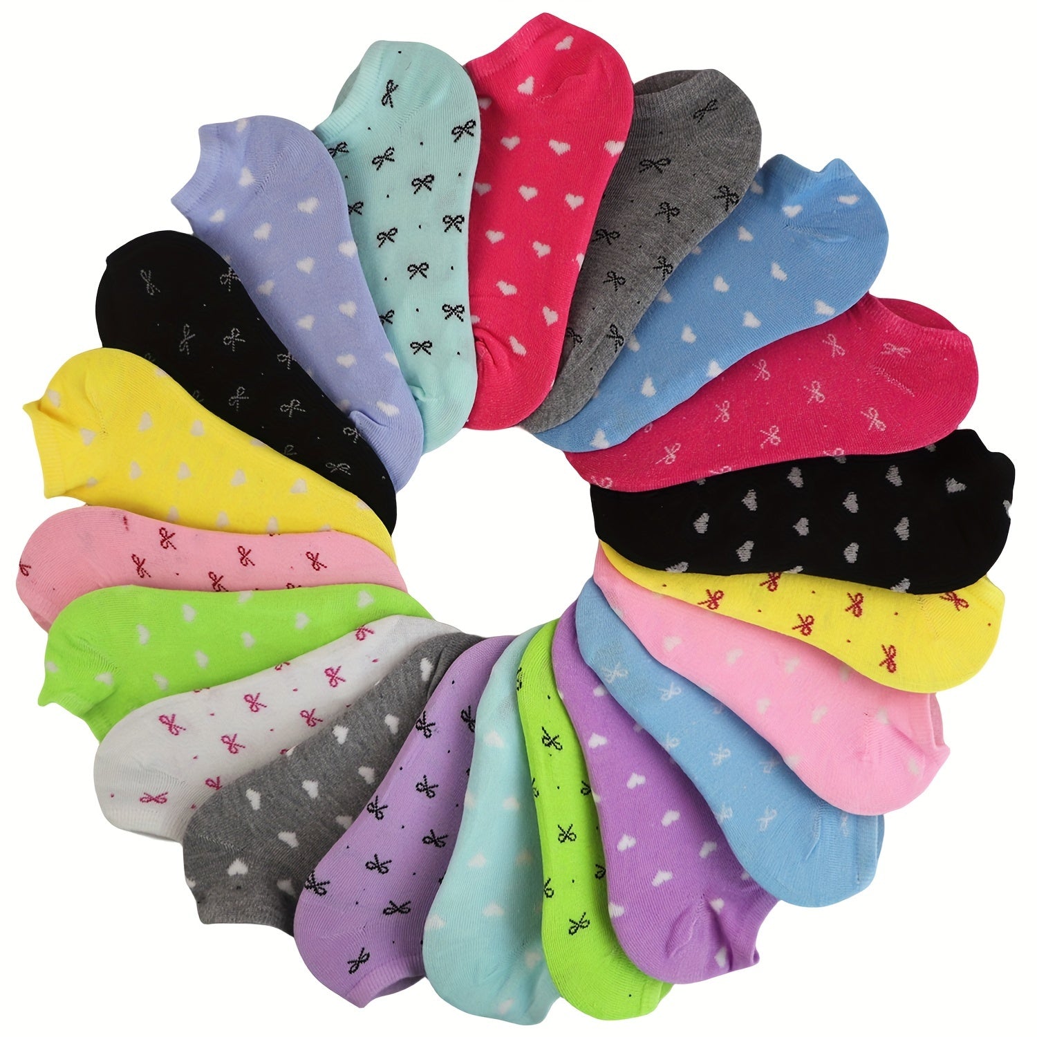Women’s Ankle Socks 20 Pairs Lightweight Breathable Cotton-Polyester Geometric