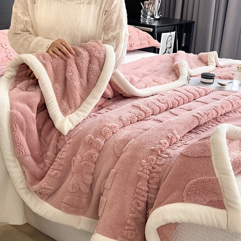 Bohemian Style Winter Plush Fleece Blanket Embossed Velvet Flannel Thick Bedspread