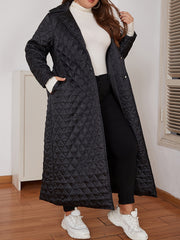 Plus Size Long Coat for Fall Winter Polyester V-Neck Solid Color Casual