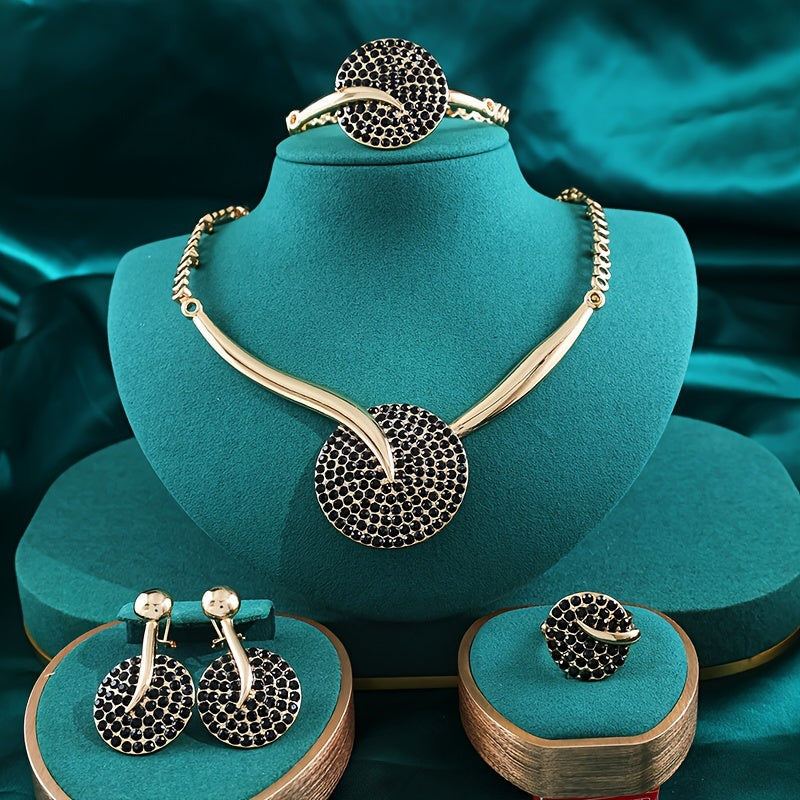 Gold-Plated Jewelry Set with Vibrant Crystals Necklace Bracelet Earrings Ring for Weddings and Gifts