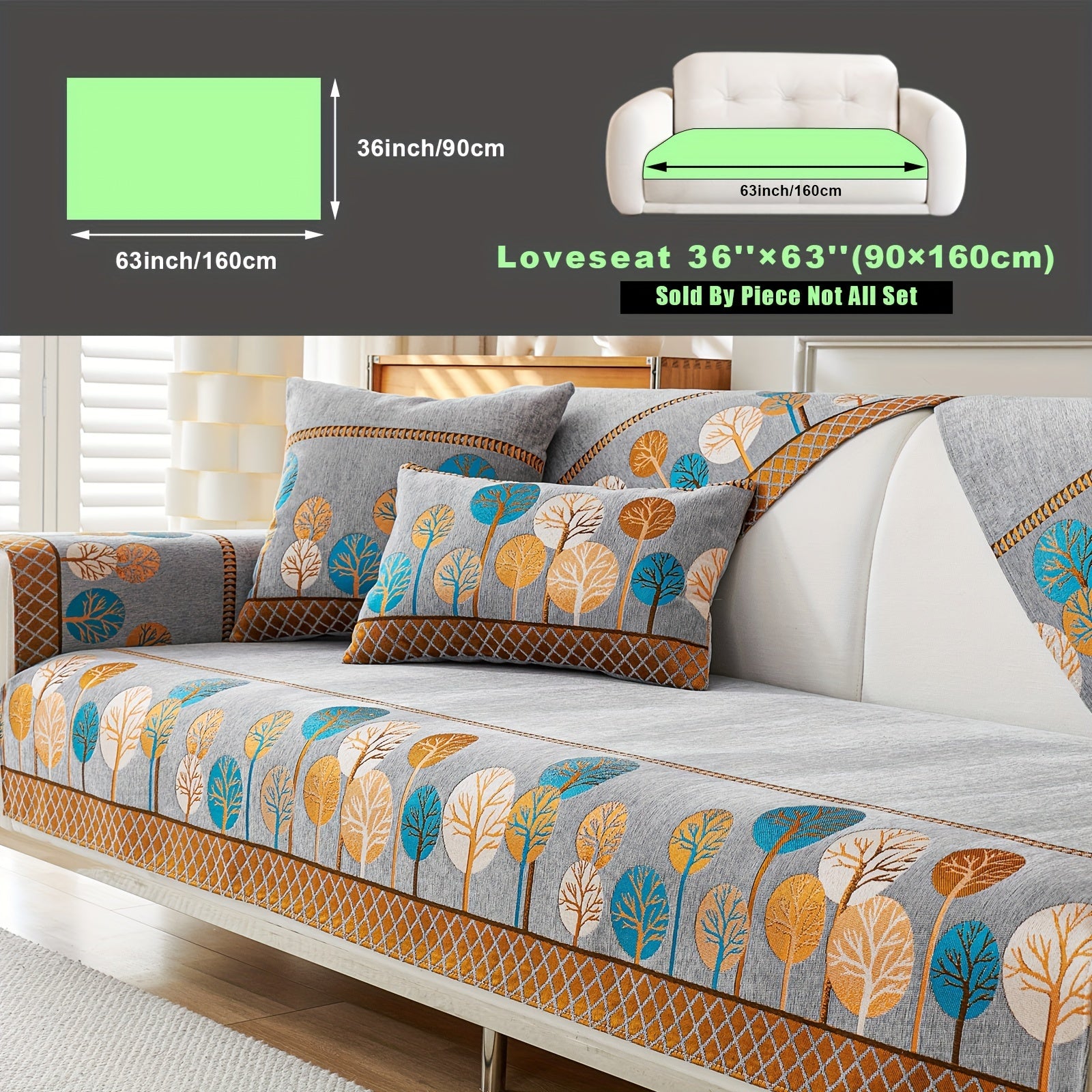 Bohemian Style Sofa Cover with Moonlight Forest Tree Pattern Non-Slip Machine Washable for Single to Quadruple Seat Sofas