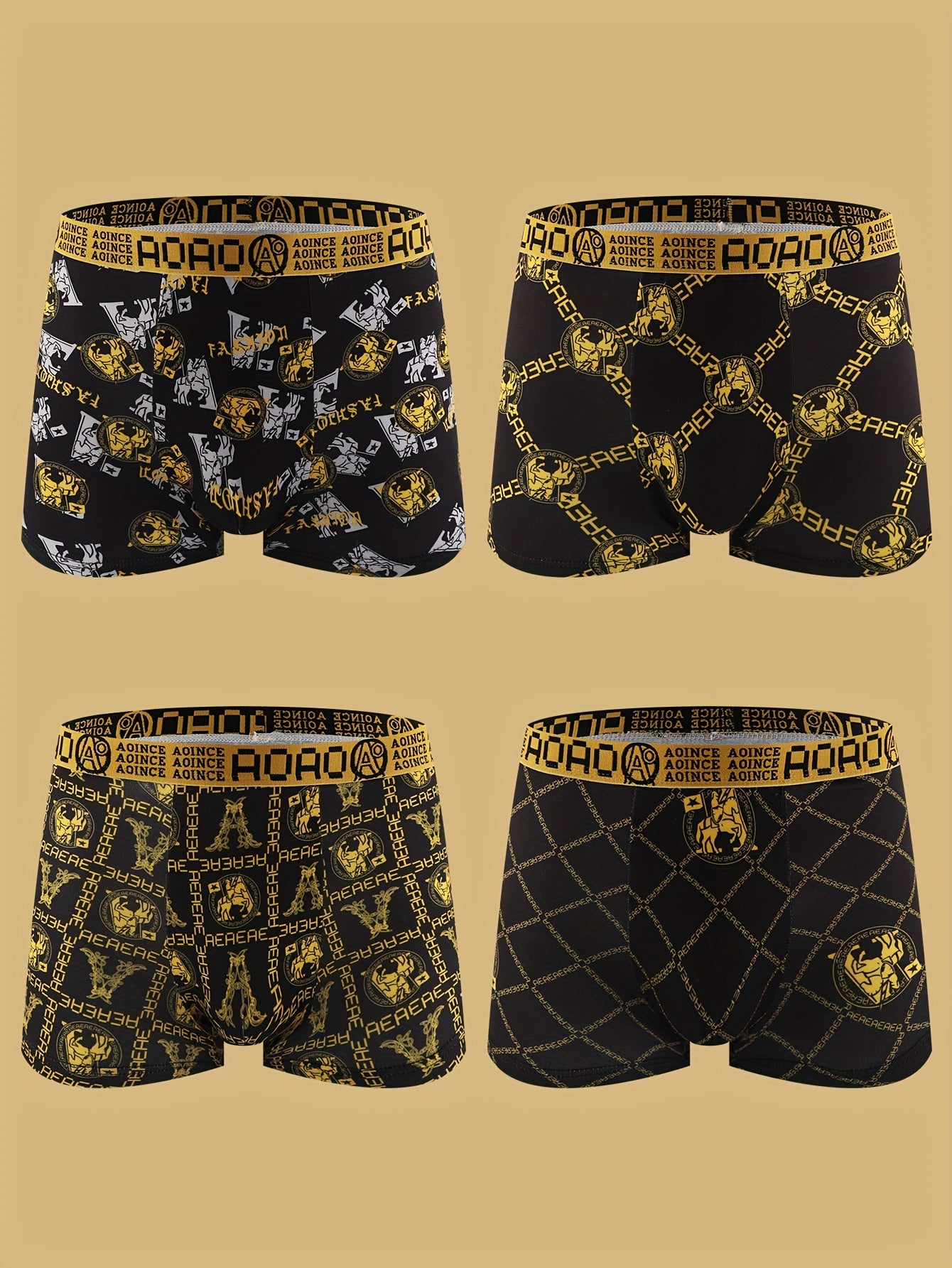 Men's Boxer Briefs Breathable Polyester Blend with Gold Chain Print Casual Fit