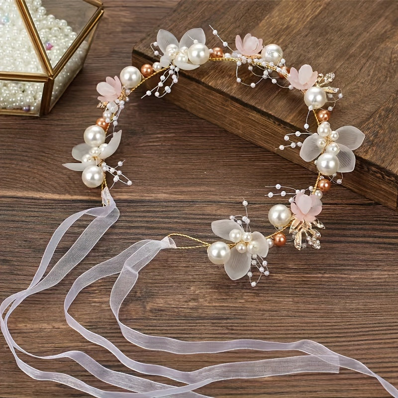 Faux Pearl and Floral Hair Accessory for Women and Girls Wedding Bridal Bridal Headpiece