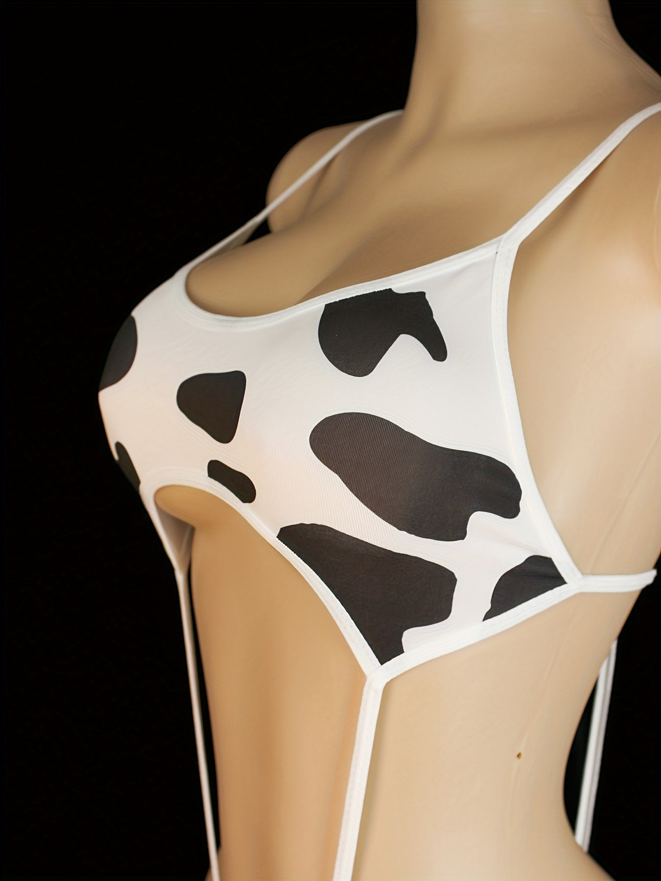 Women's Cow Print Strappy Teddy Backless Lingerie Bodysuit