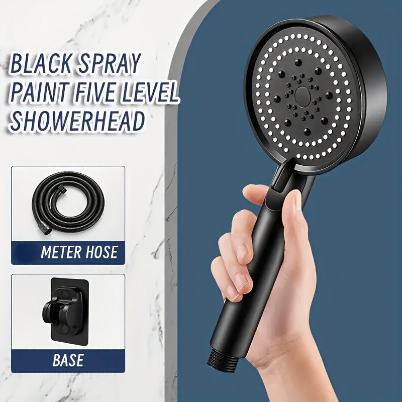 High-Pressure Water-Saving Shower Head with Adjustable Bracket and Flexible Hose