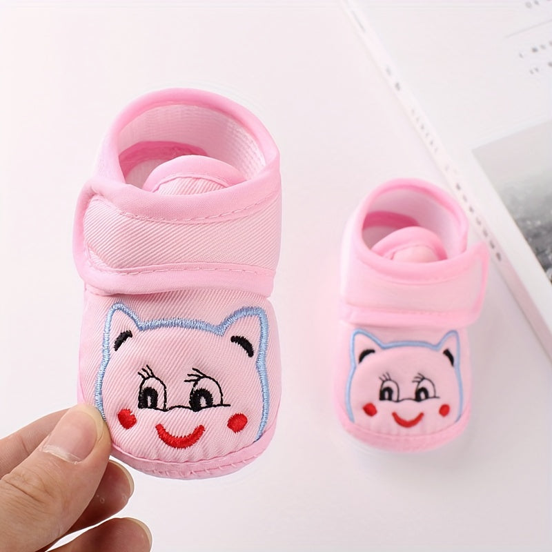 Baby Toddler Light Blue Cartoon Face Non-Slip Fabric Walking Shoes for First Steps