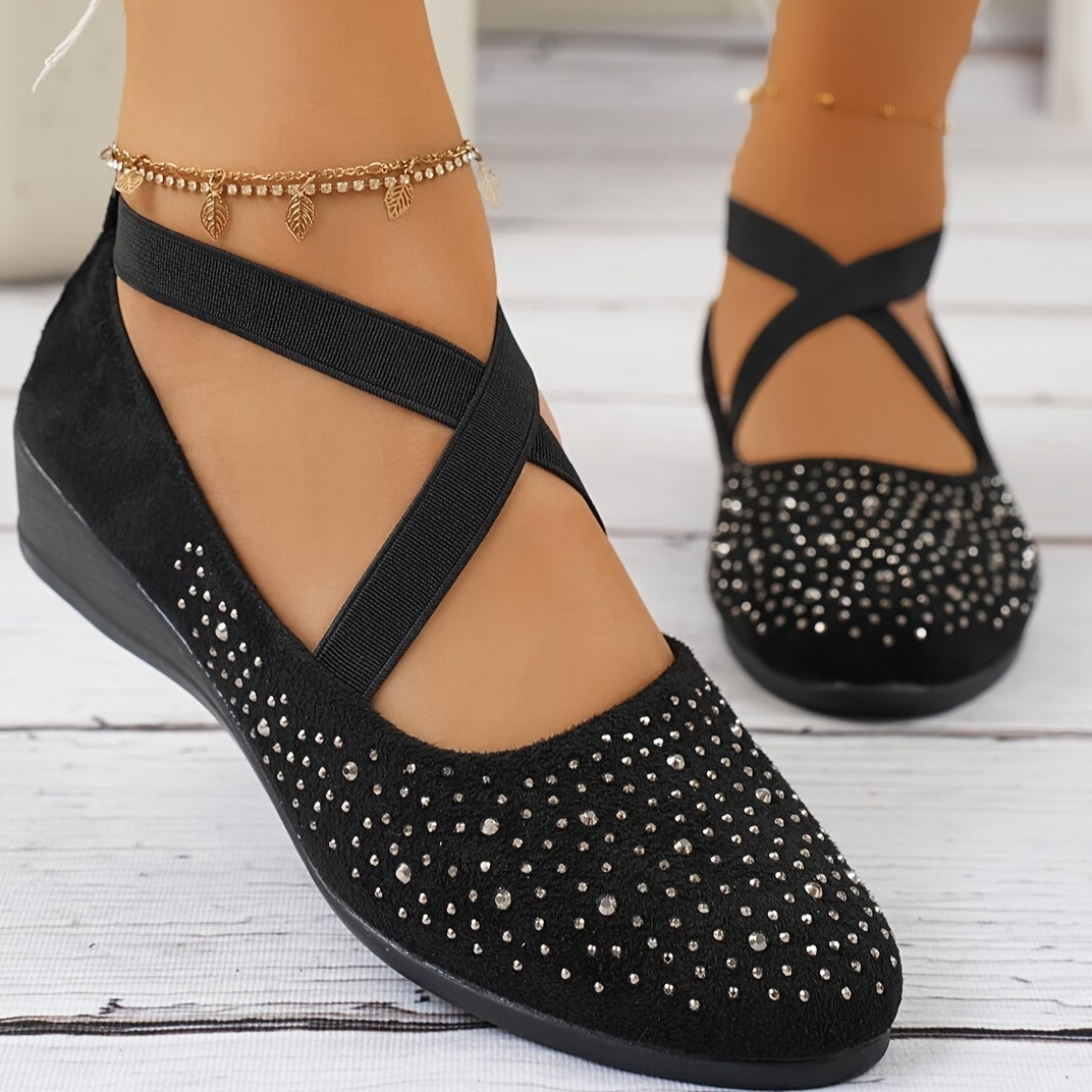 Women's Rhinestone Pattern Slip-On Wedge Shoes Light Comfortable