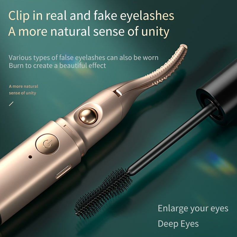 USB Rechargeable 2-in-1 Eyelash Curler and Brow Trimmer with Heating Function for Women