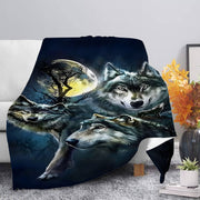 Contemporary Wolves in Moonlight Flannel Fleece Throw Blanket for Sofa Bed Camping