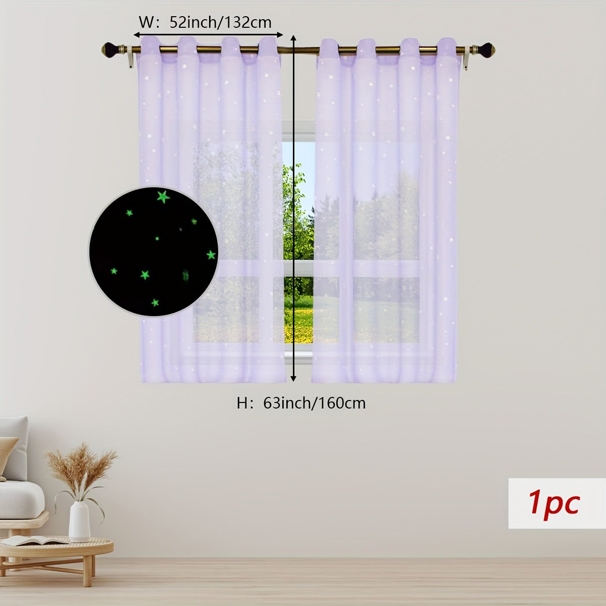 Pastoral Style Curtains with Luminous Star Pattern for Bedroom Living Room Office Kitchen
