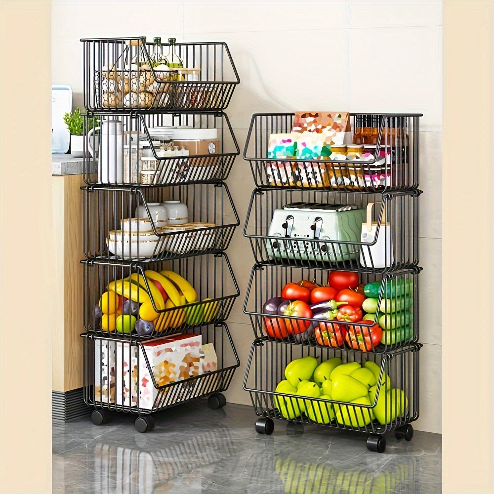 Metal Storage Cart with Wheels Multi-Tier Organizer for Condiments Toiletries Snacks and Fruits
