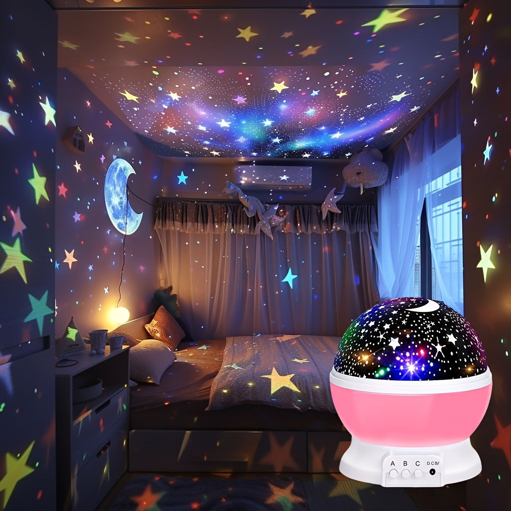 Lámpara proyector LED Noche Estrellada con estrella y luna giratorias, alimentada por USB para decoración de dormitorio y oficina