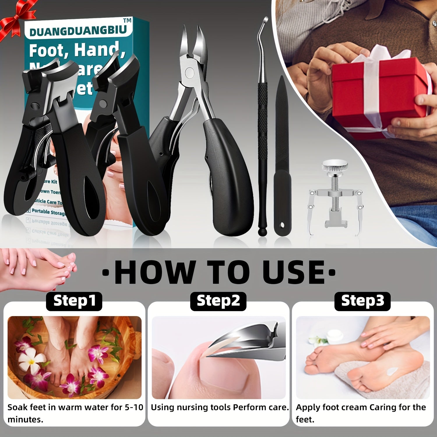 6pcs Ingrown Toenail Care Kit with Wide Jaw Clippers for Thick Nails and Pedicure Tools