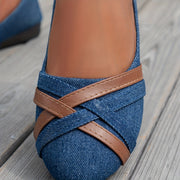 Zapatos planos de mezclilla para mujer, casuales, de punta redonda, sin cordones