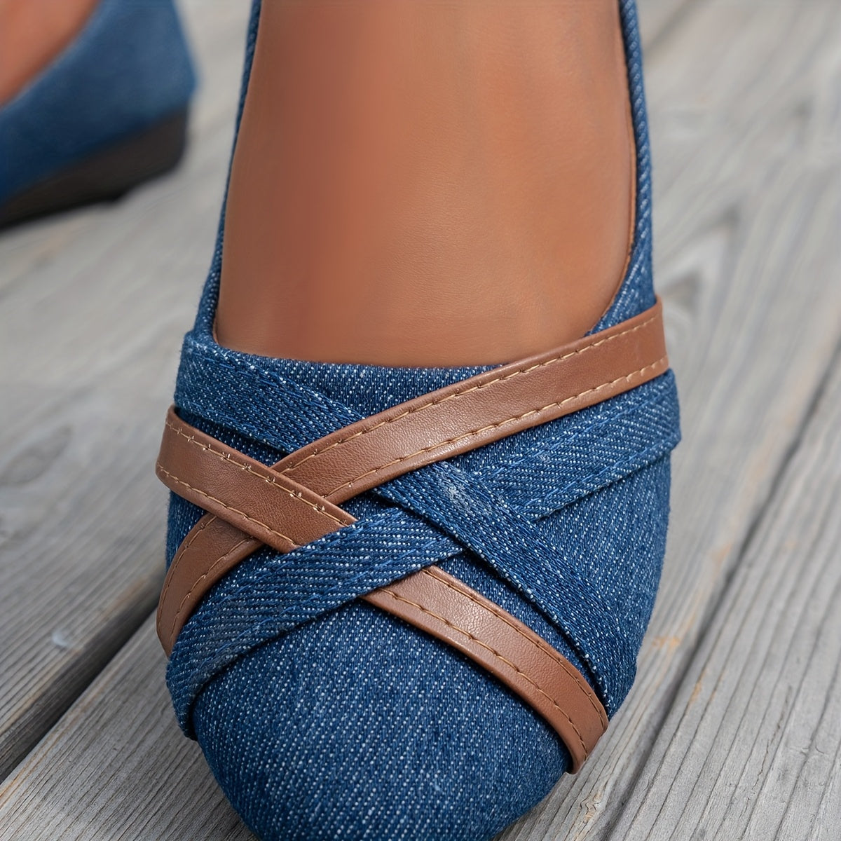 Zapatos planos de mezclilla para mujer, casuales, de punta redonda, sin cordones