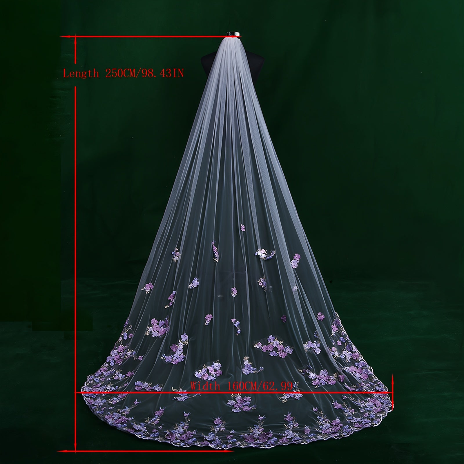 Purple Lace Bridal Veil with Comb Single-Layer Wedding Veil for Women