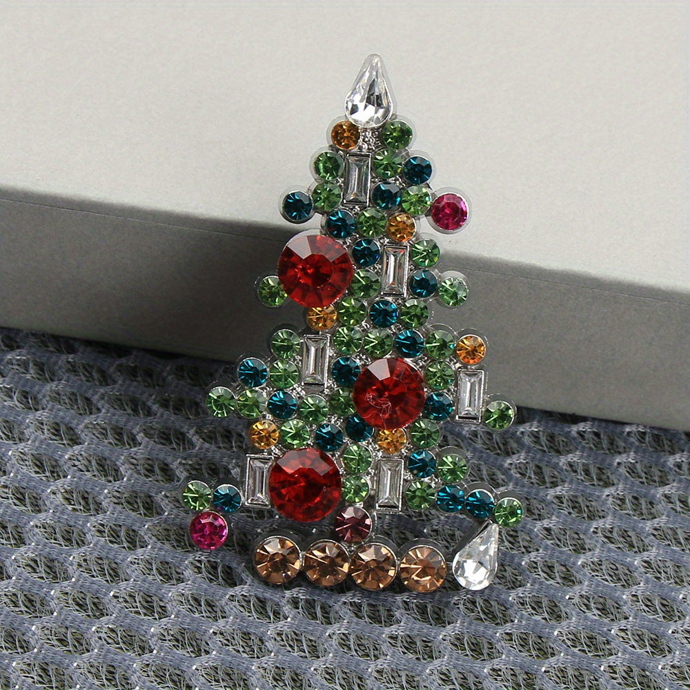 Vintage Rhinestone Enamel Christmas Tree Brooch for Women and Men