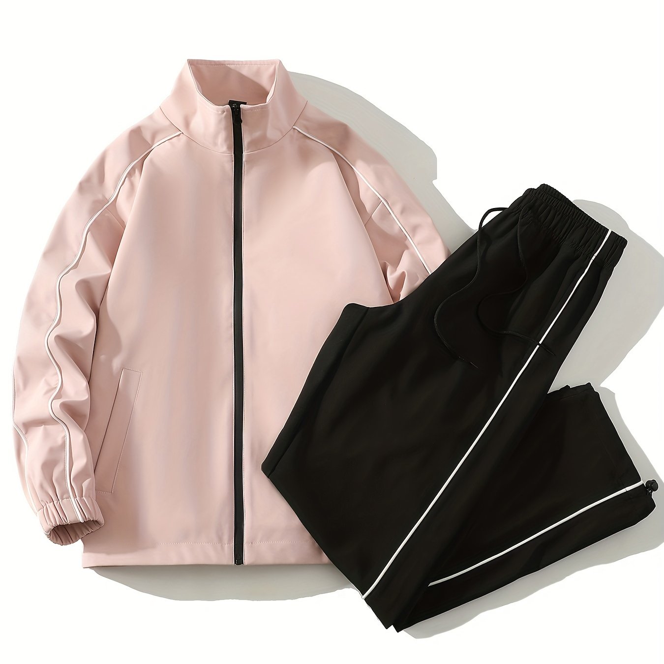 Men's Casual 2-Piece Outfit Zip Jacket and Drawstring Pants Polyester Spring Fall