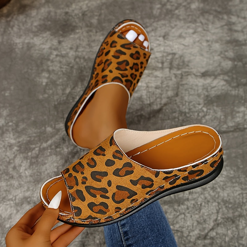 Ayollar uchun leopard bosma slip-on muloqasi tizzalari tarmoq tasodifiy poyabzal