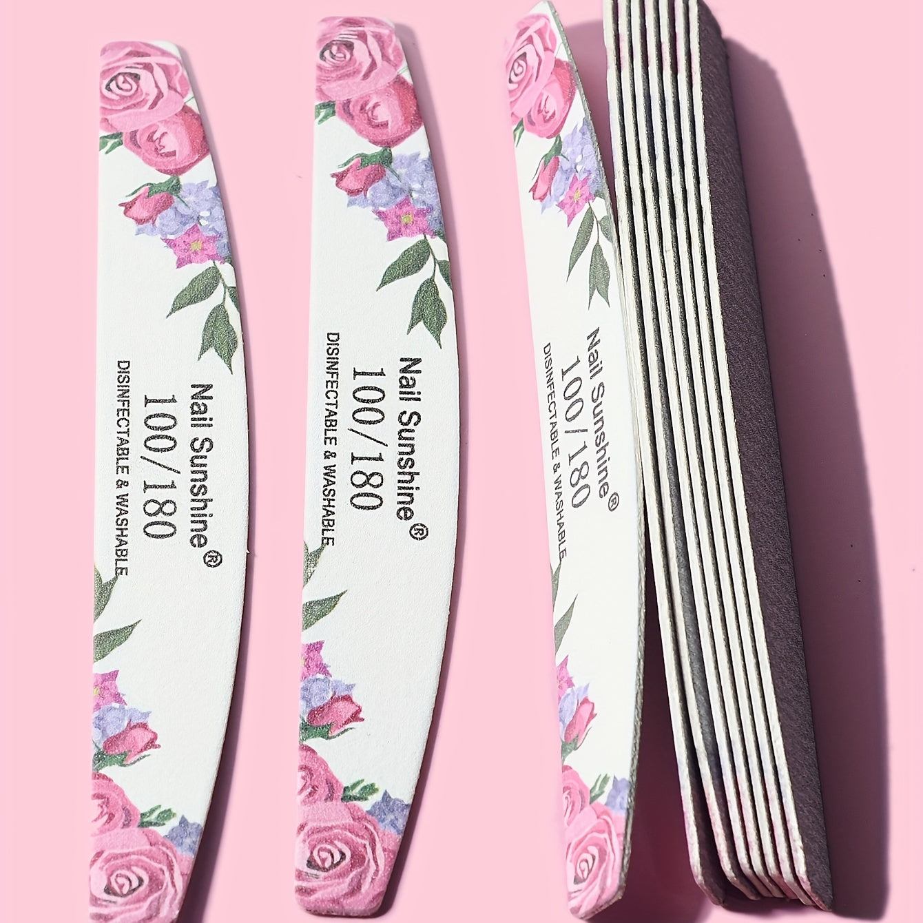 10 Rose Flower Half-Moon Nail Files Unscented Manicure Tools Set