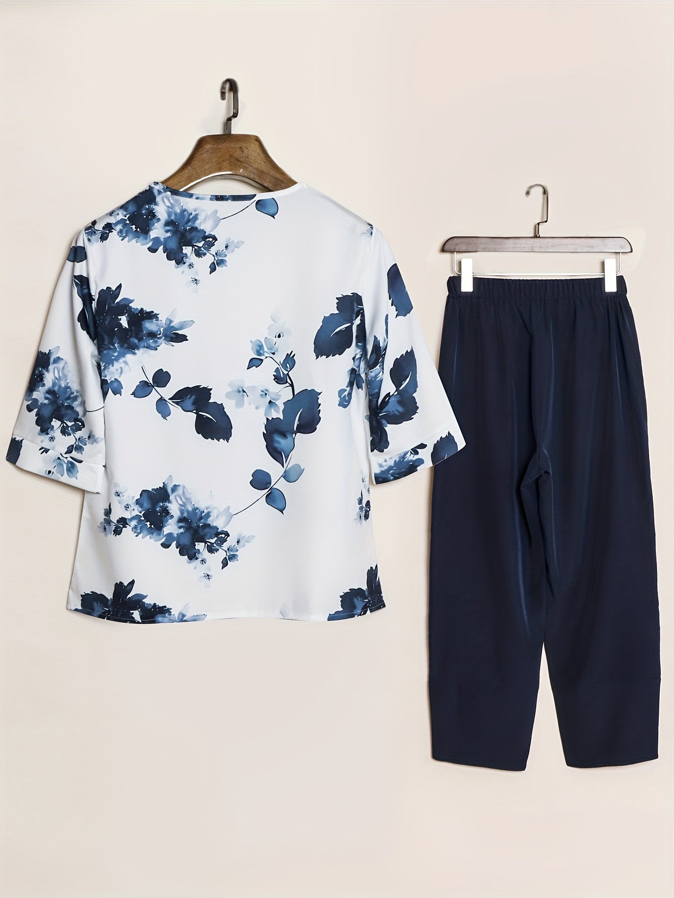 Mono de pantalón floral de poliéster para mujer, corte holgado, cuello redondo, para todas las estaciones, ligero