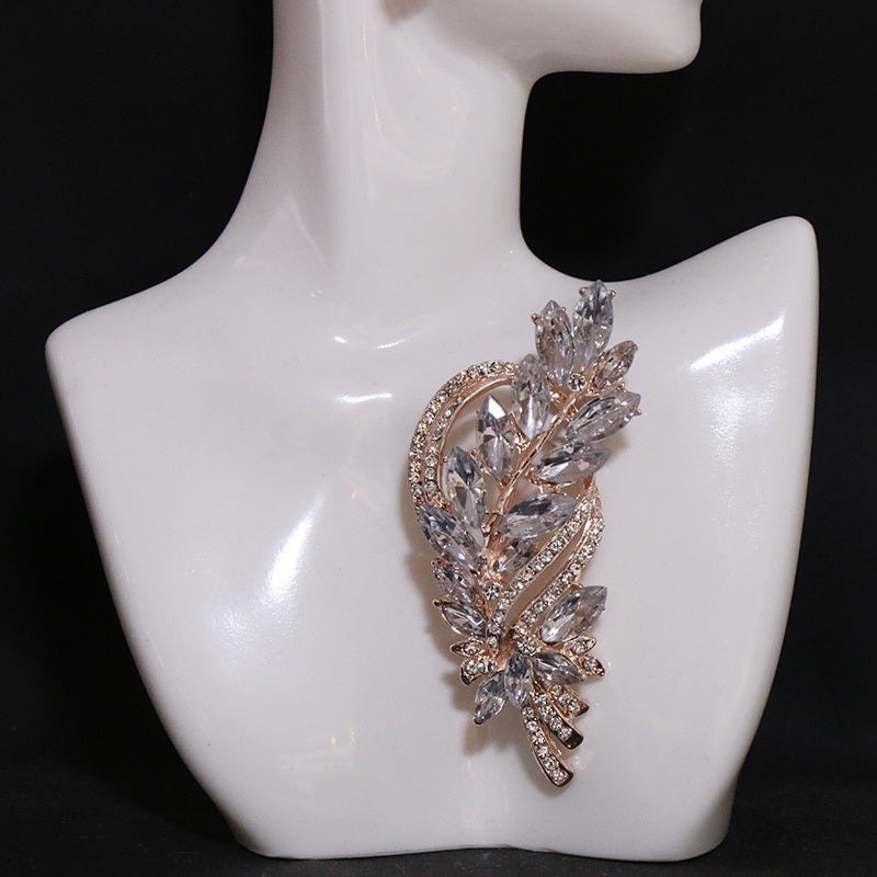 Rhinestone Leaf Brooch Pin for Dresses and Sweaters Elegant Jewelry