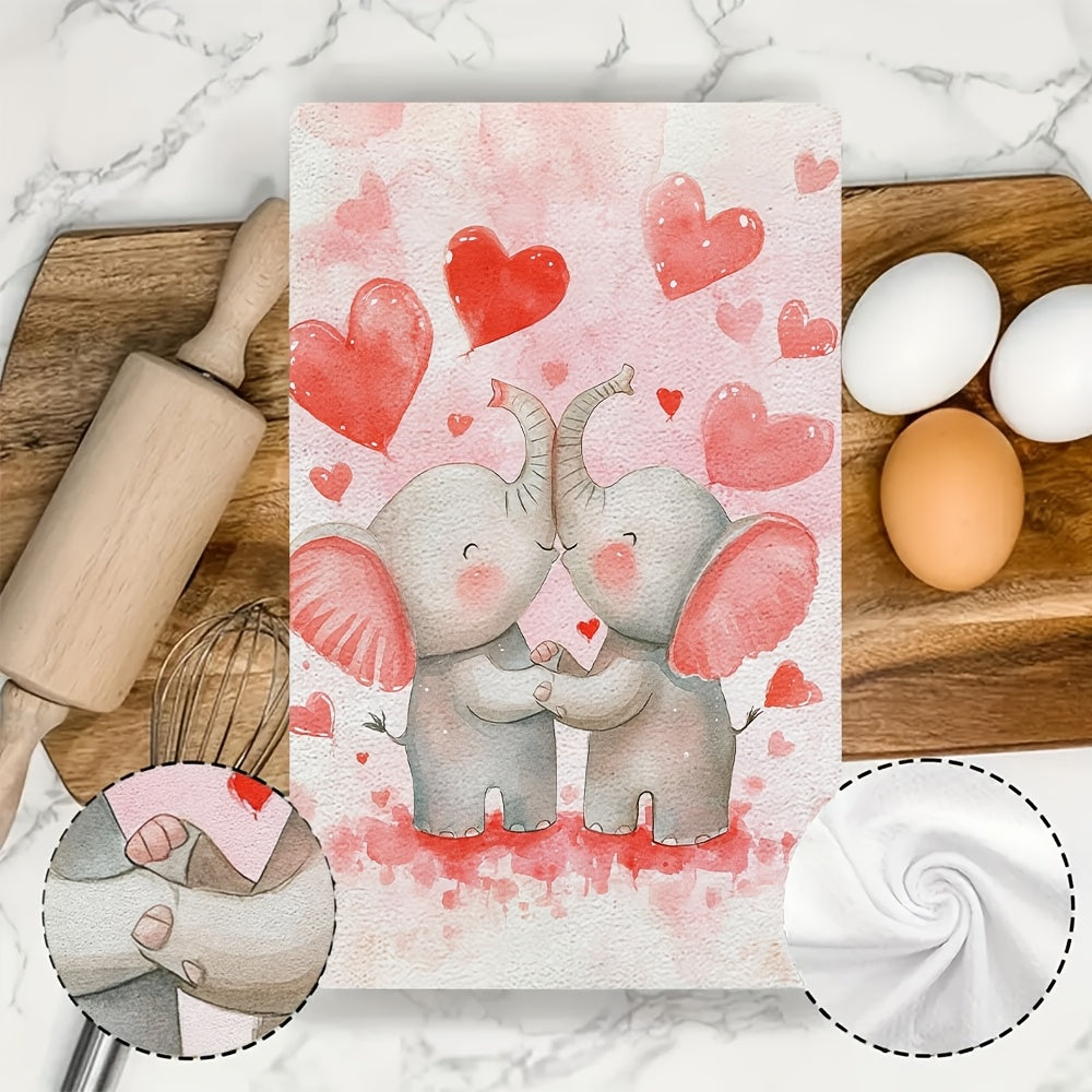 Set of 2 Ultra Soft Kitchen Towels with Cartoon Elephant Design, Super Absorbent, 40x60 cm