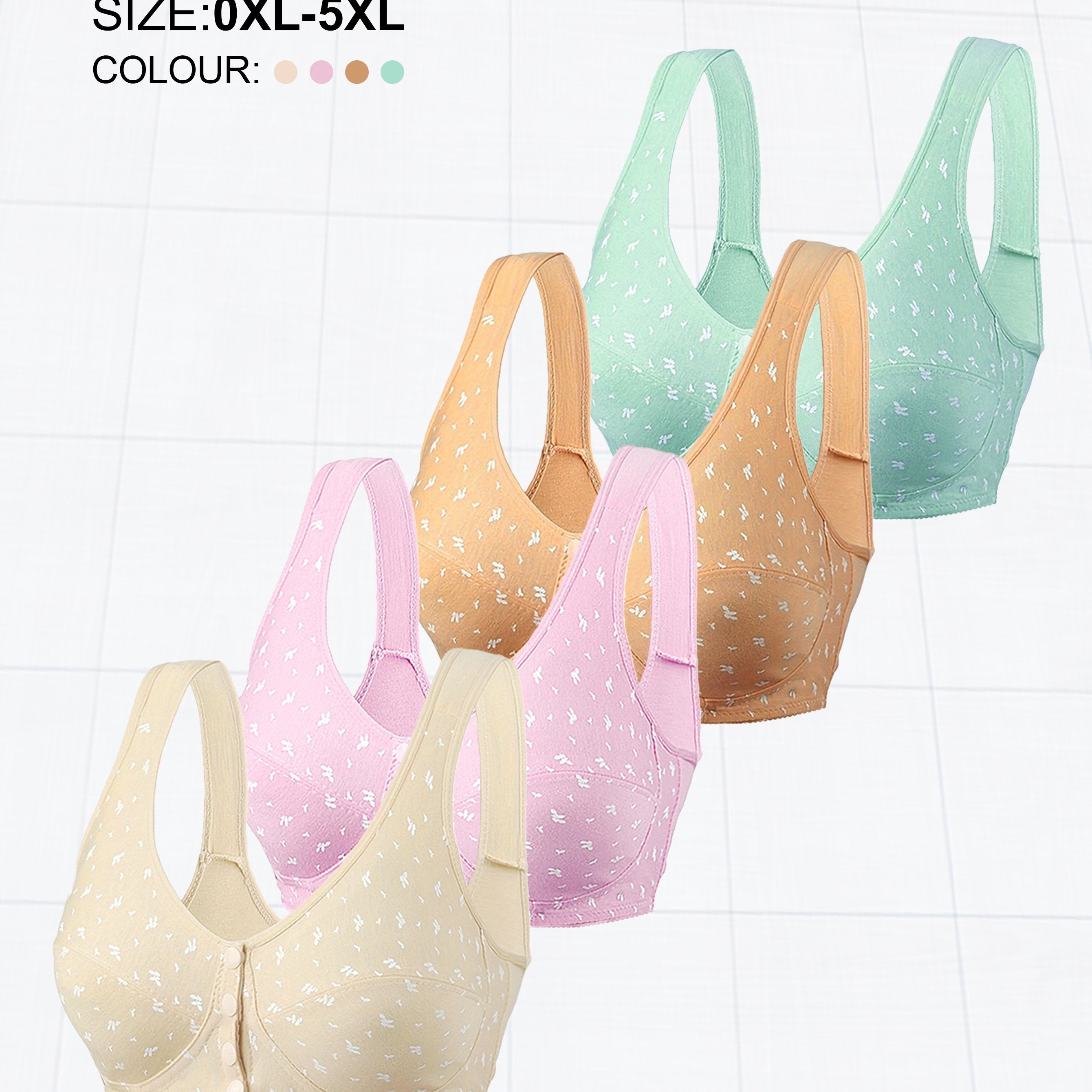 Women's Plus Size Wireless Bra Set with Buttons, Random Prints, Comfortable