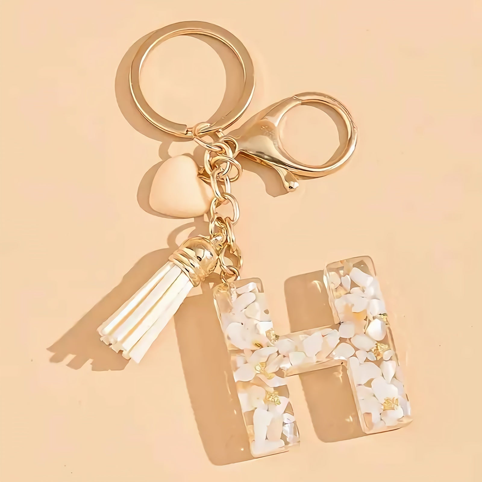 Women's Resin Initial Keychain Heart-Shaped Tassel Charm for Backpacks