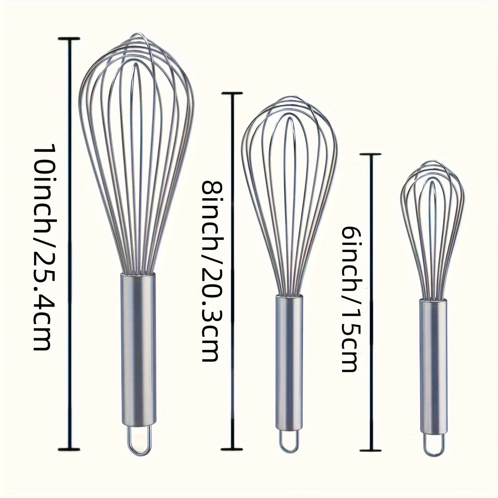 Stainless Steel Kitchen Whisks 3-Piece Set for Baking and Cooking