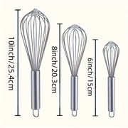 Stainless Steel Kitchen Whisks 3-Piece Set for Baking and Cooking