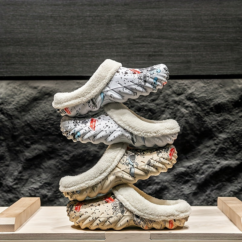 Women's Alien Print Fleece-Lined Clogs Cozy Warm Slip-On Winter Shoes