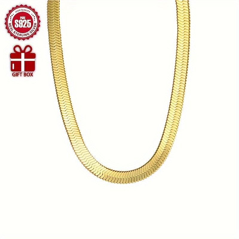 Sterling Silver Snake Bone Necklace with 18K Gold Plating Hypoallergenic Clavicle Chain Minimalist Jewelry for Women