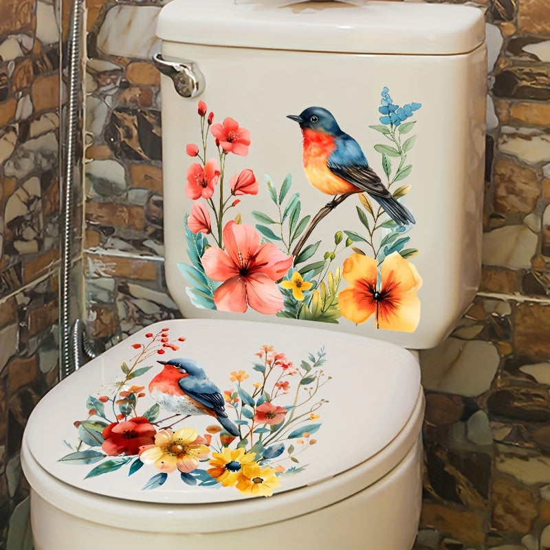 Decorative Toilet Lid Decals Bird Floral Crystals Waterproof Self-Adhesive