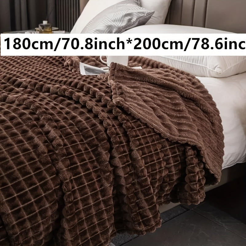 Плед из искусственного кроличьего меха в клетку - теплый и уютный плед для дивана, кровати или софы - мягкий и успокаивающий плед