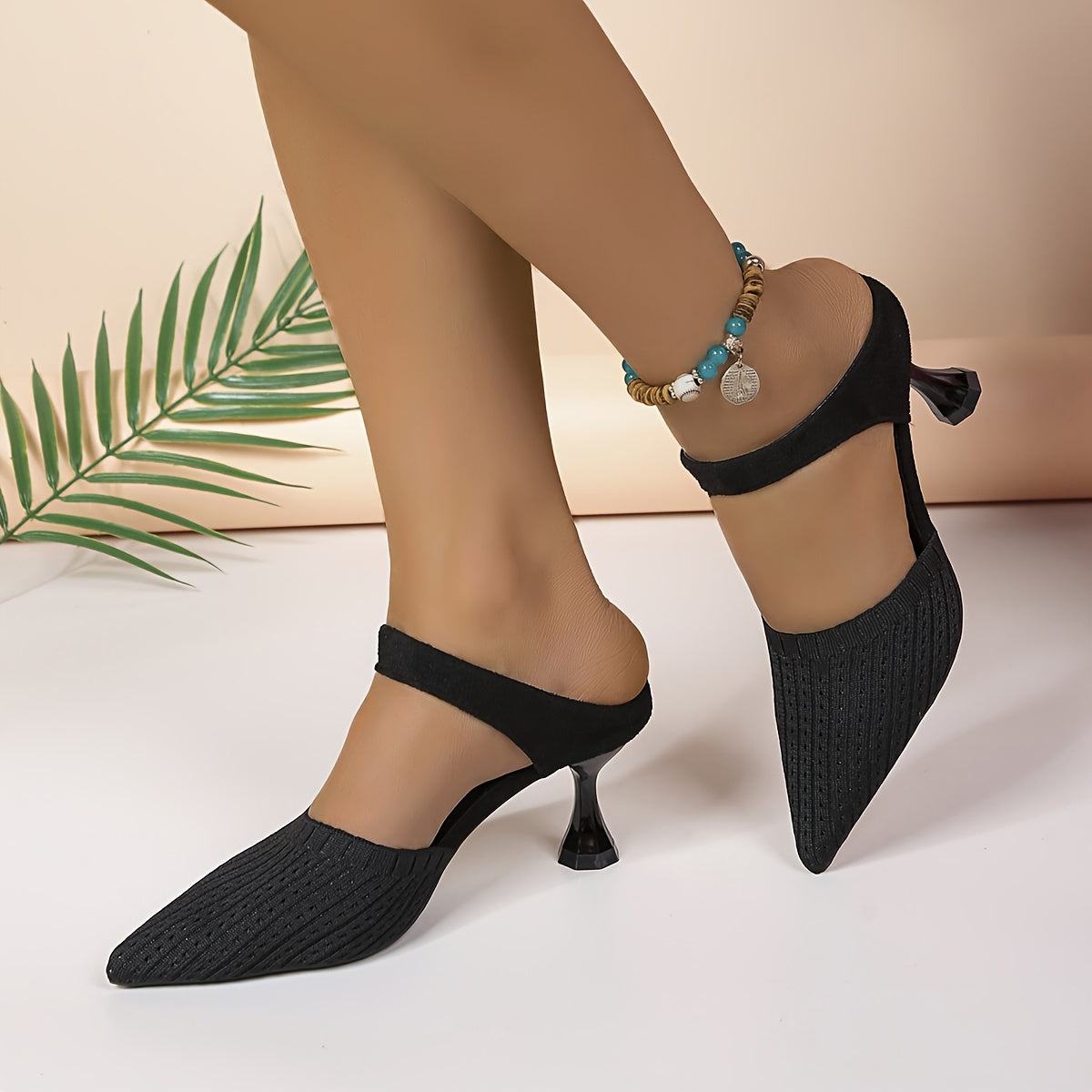 Women's Pointed Toe High Heel Sandals Black Fabric Formal Dress Shoes