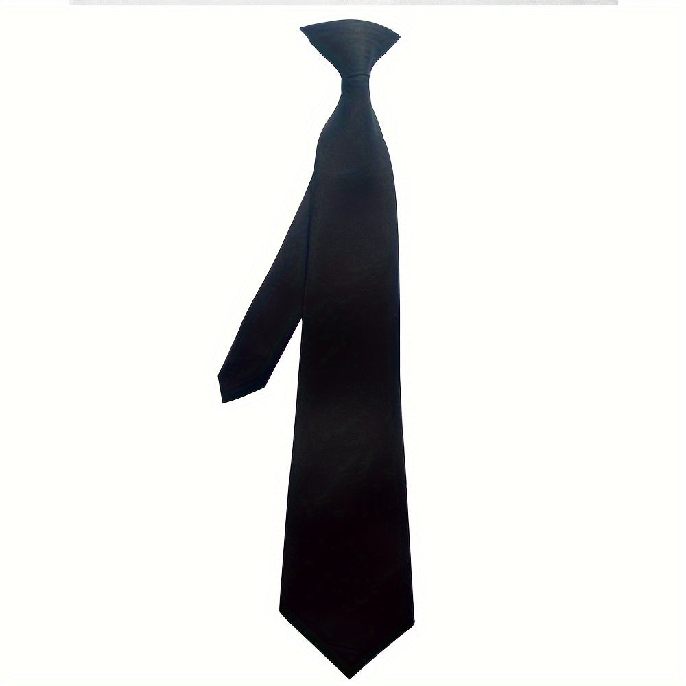 Black Men’s Adjustable Pre-Tied Necktie Set with Tie Clips for Weddings Office School Uniforms