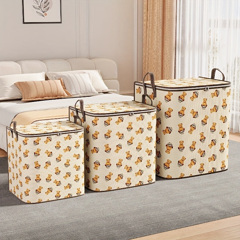 Foldable Fabric Storage Bag for Teddy Bear Clothes and Quilts in Bedroom