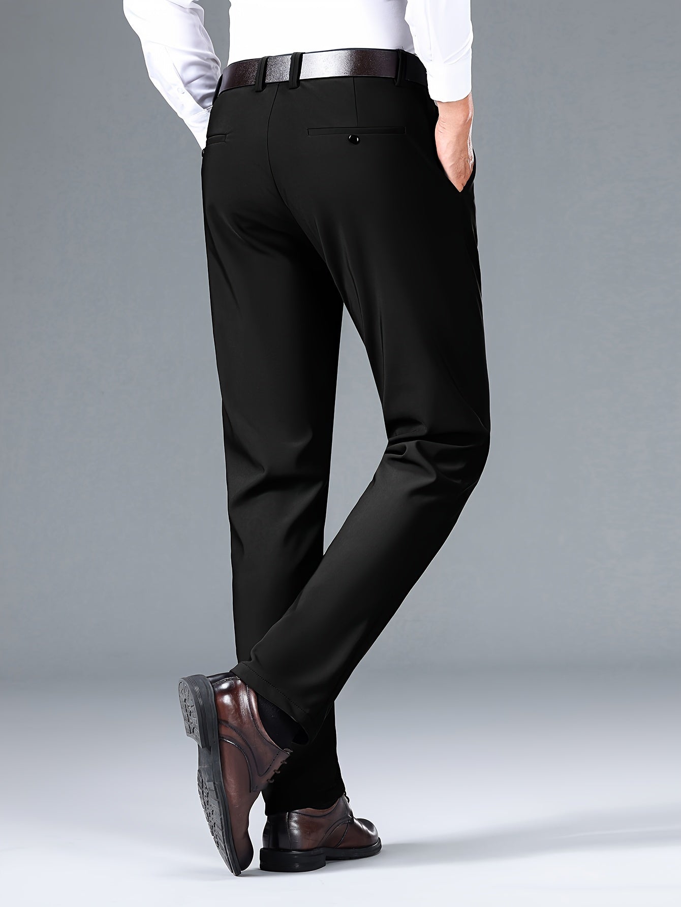 Men's Slim Fit Stretch Pants Solid Color Business Casual All-Season