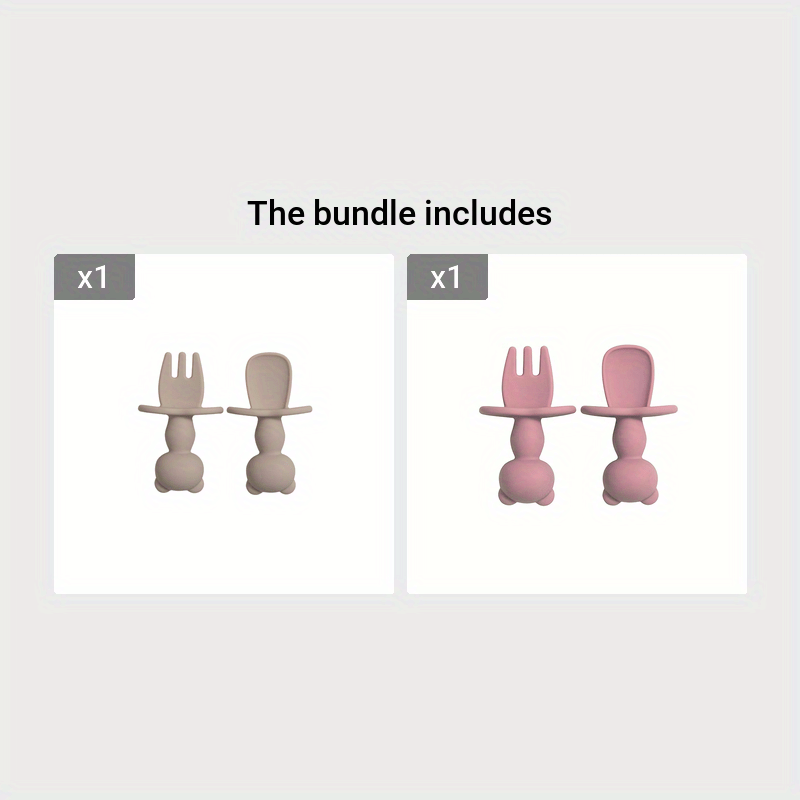 Juego de alimentación para bebé de 2 piezas, tenedor y cuchara de silicona Panda, suave, libre de BPA, vajilla para niños pequeños