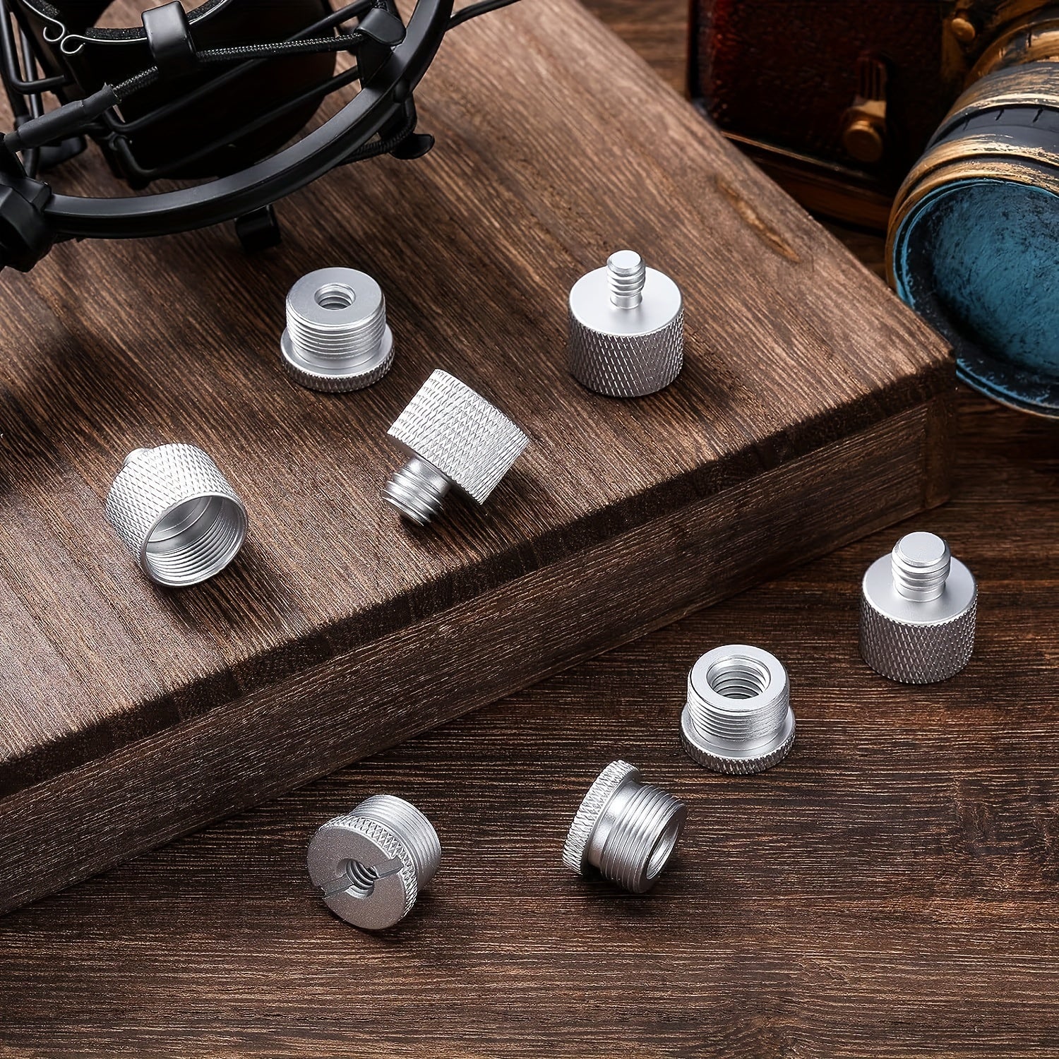 Set of 8 Aluminum Alloy Microphone Stand Adapters with Female to Male Thread Sizes