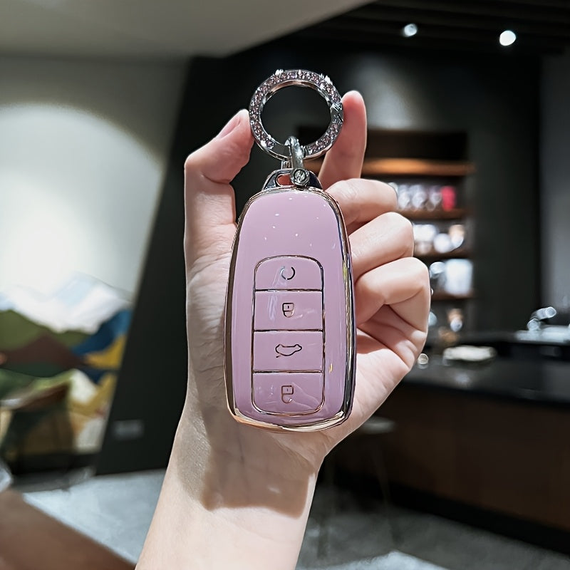 Pink TPU Key Fob Cover with Crystal-Accented Shell for Car Remote