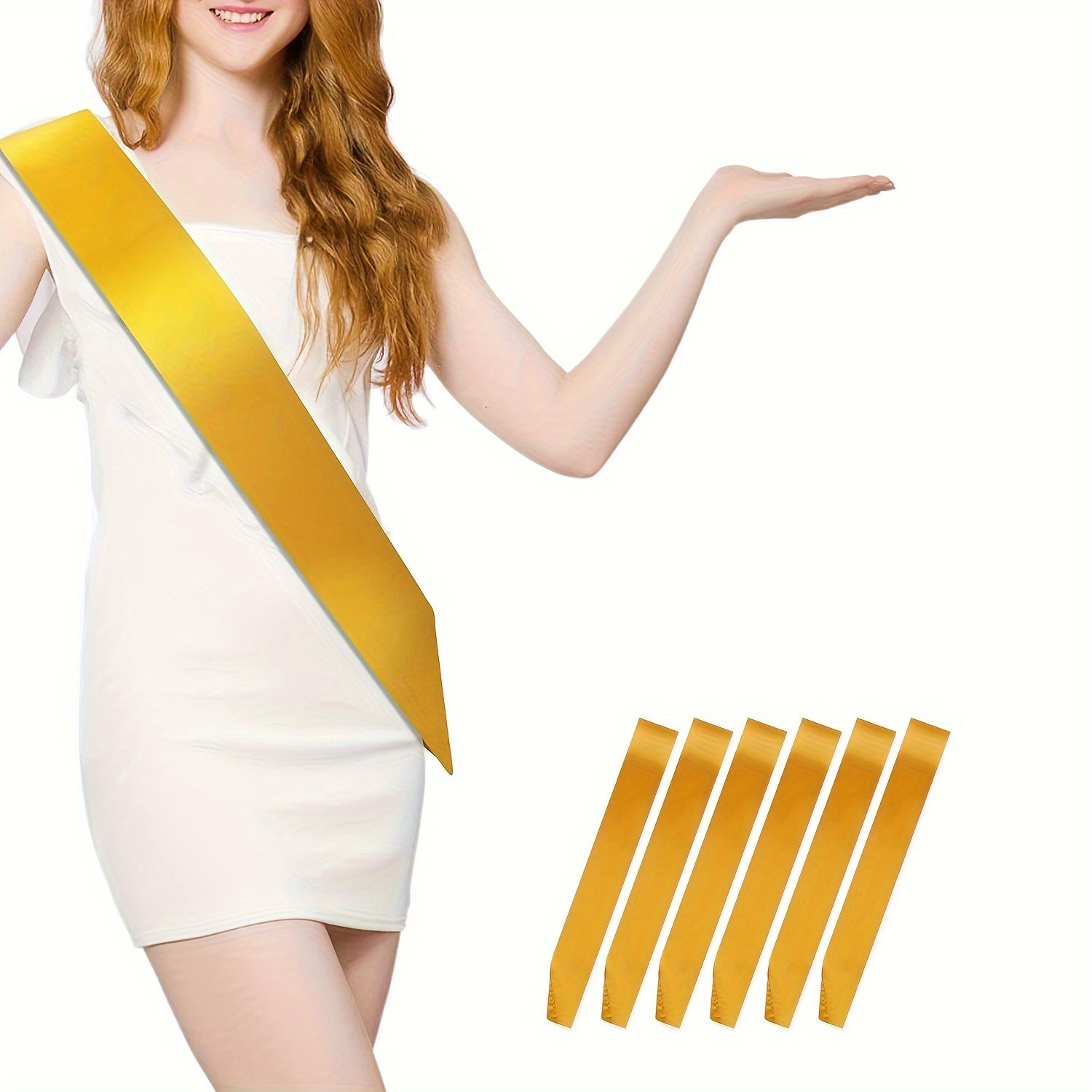 Set of 6 Satin Ribbon Belts for Weddings Birthdays Graduations and DIY Projects in Solid Colors