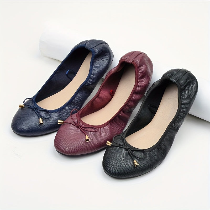 Women's Casual Soft-Soled Flats with Bow in Black for Pregnant Women