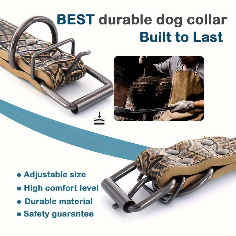 Leather Spiked Dog Collar with Bullet Rivets and Skull Design for Medium and Large Dogs