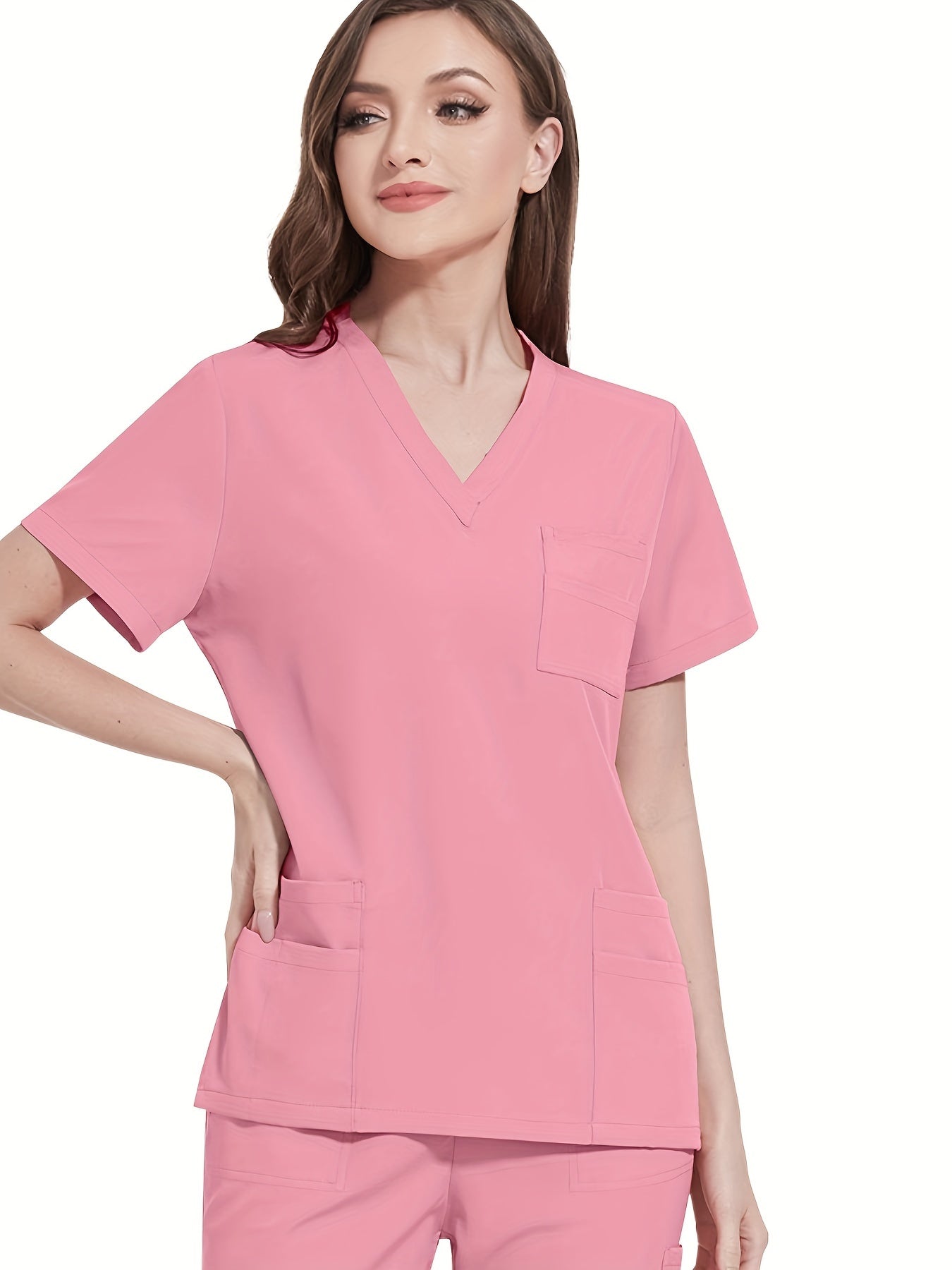 Polyester Spandex Scrubs Set with V-Neck Shirt and Straight-Leg Pants for Nurses and Surgeons