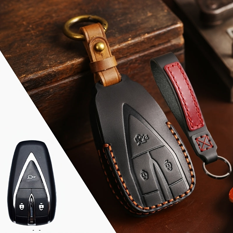 Universal PU Leather Key Fob Cover for SUV Remote with Secure Chain